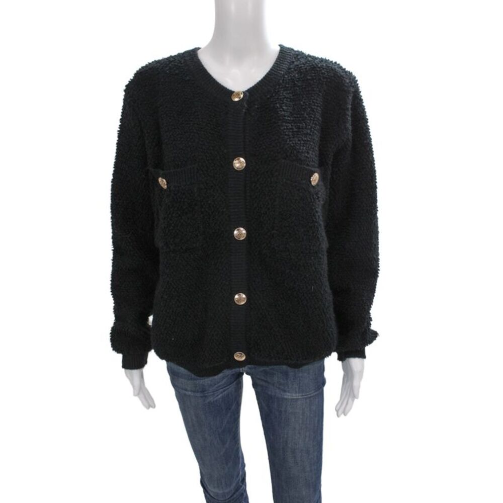 Line & Dot Unisex Cardigan Black Button Crew Neck Long Sleeve Size M